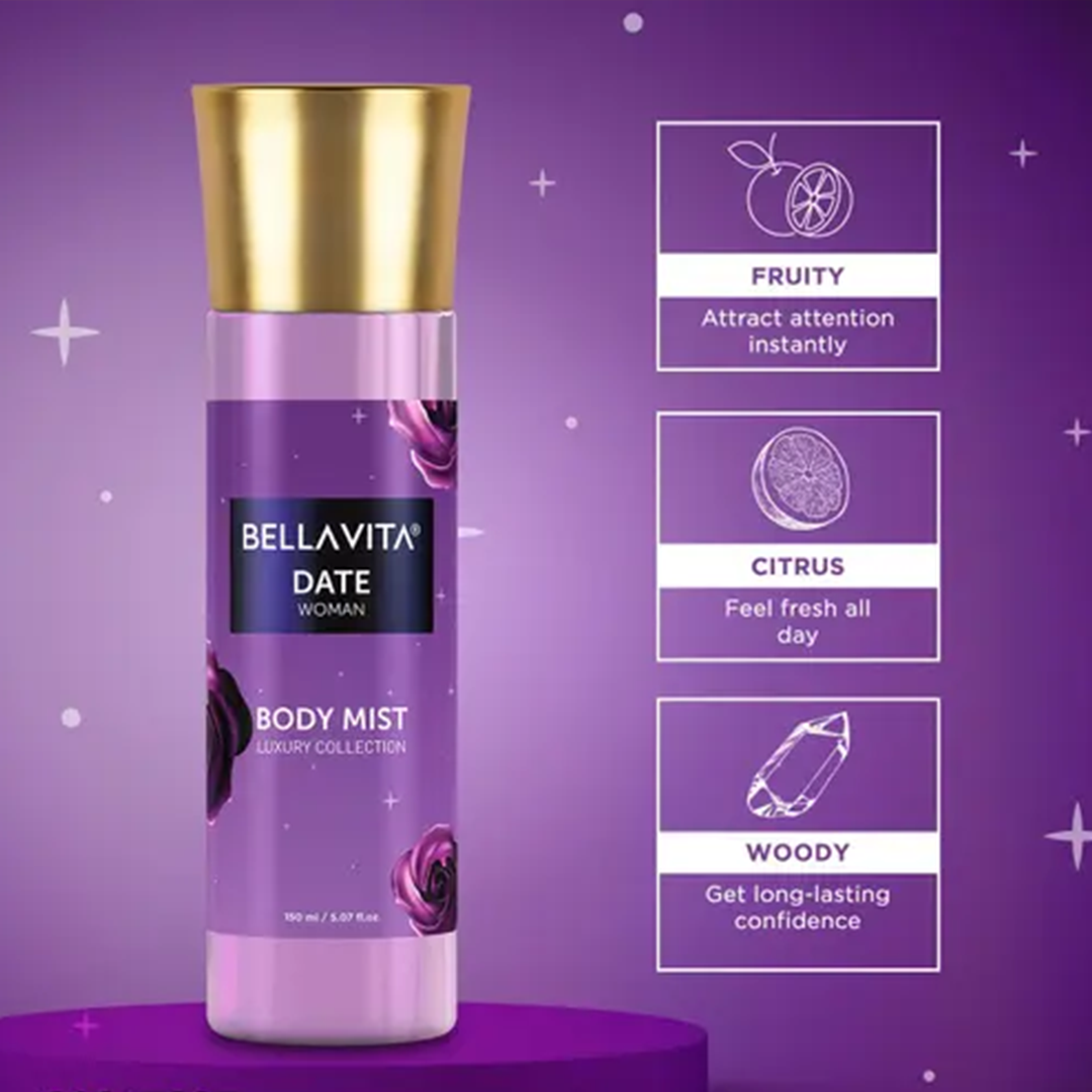 KHARIDLE Bellavita DATE and GLAM Woman Body Mist Perfume Body Spray Combo for Women 150 ML Each (Pack of 2) - Image 2