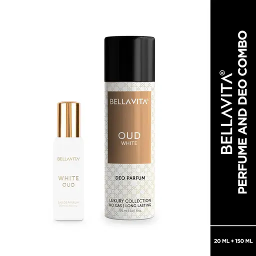 KHARIDLE Bellavita White OUD Unisex Perfume 20 ML & OUD White Body Deodorant 150 ML Combo For Men & Women