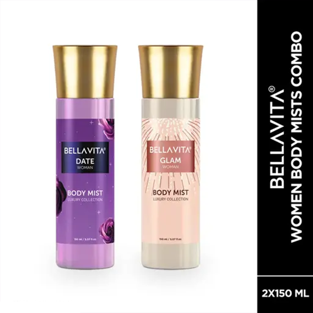 KHARIDLE Bellavita DATE and GLAM Woman Body Mist Perfume Body Spray Combo for Women 150 ML Each (Pack of 2)