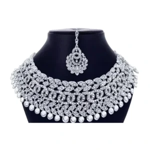 Rhodium Plated White Diamond Jewellery Set