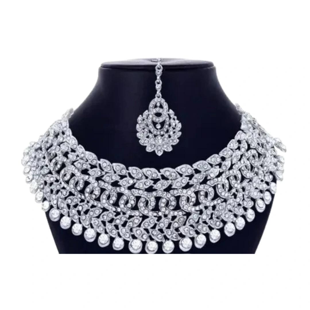 Rhodium Plated White Diamond Jewellery Set - Image 2