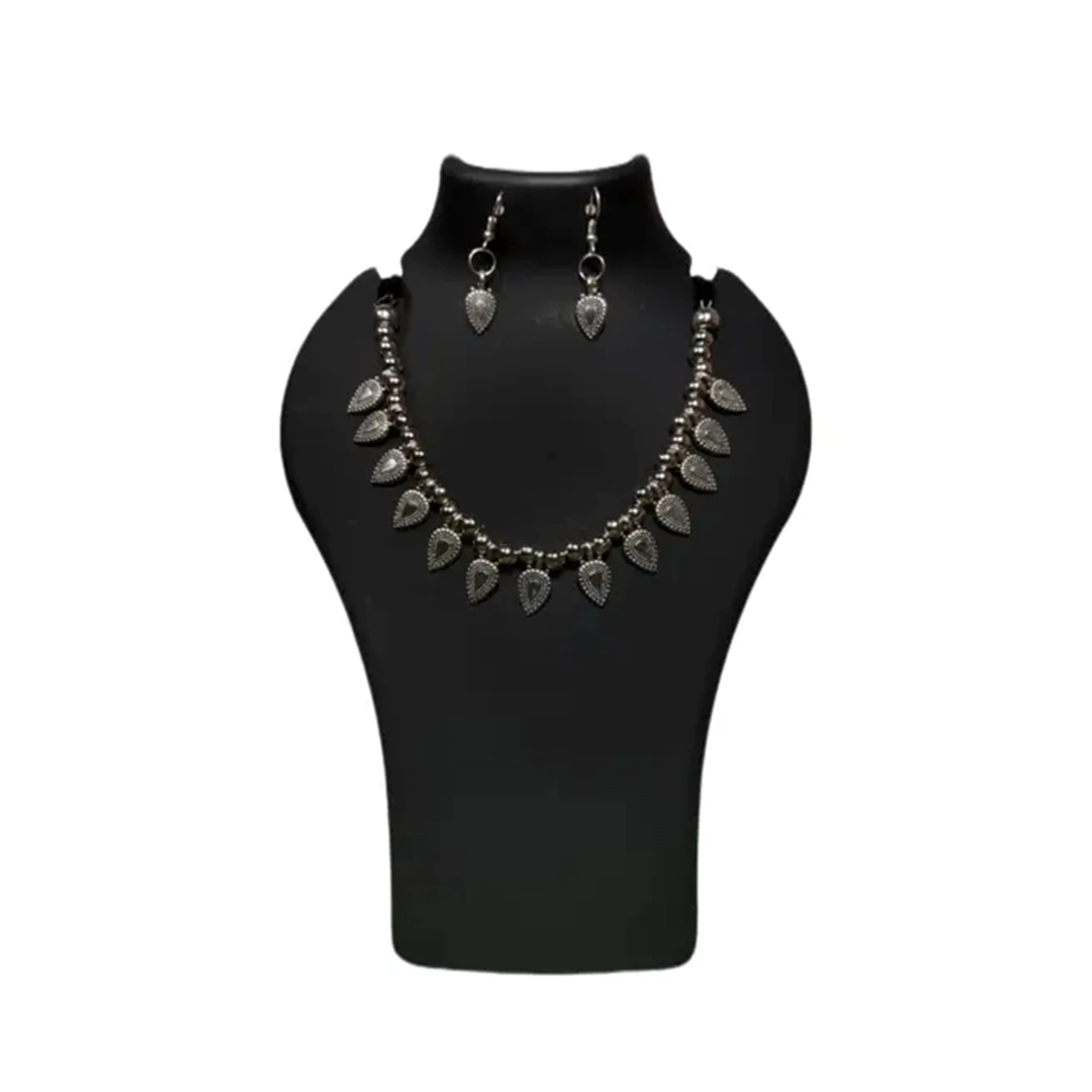 Silver Leaf Charm Oxidised Jewellery Set - Image 2
