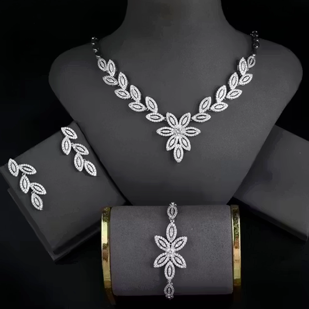 Floral Leaf Design American Diamond Set