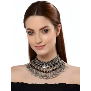 Black Mirror Tribal Choker Oxidised Jewellery Set