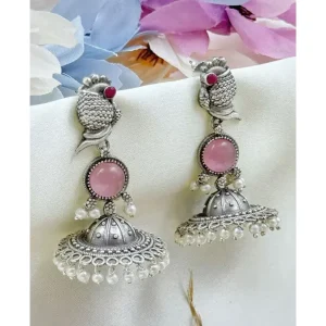 Oxidised Peacock Dome Jhumka Earrings
