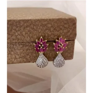 Pink Leaf Stone Drop Earrings