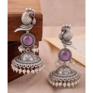 Oxidised Peacock Dome Jhumka Earrings