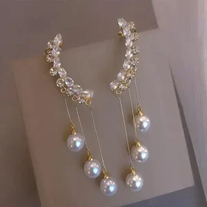 Crystal Pearl Tassel Drop Earrings
