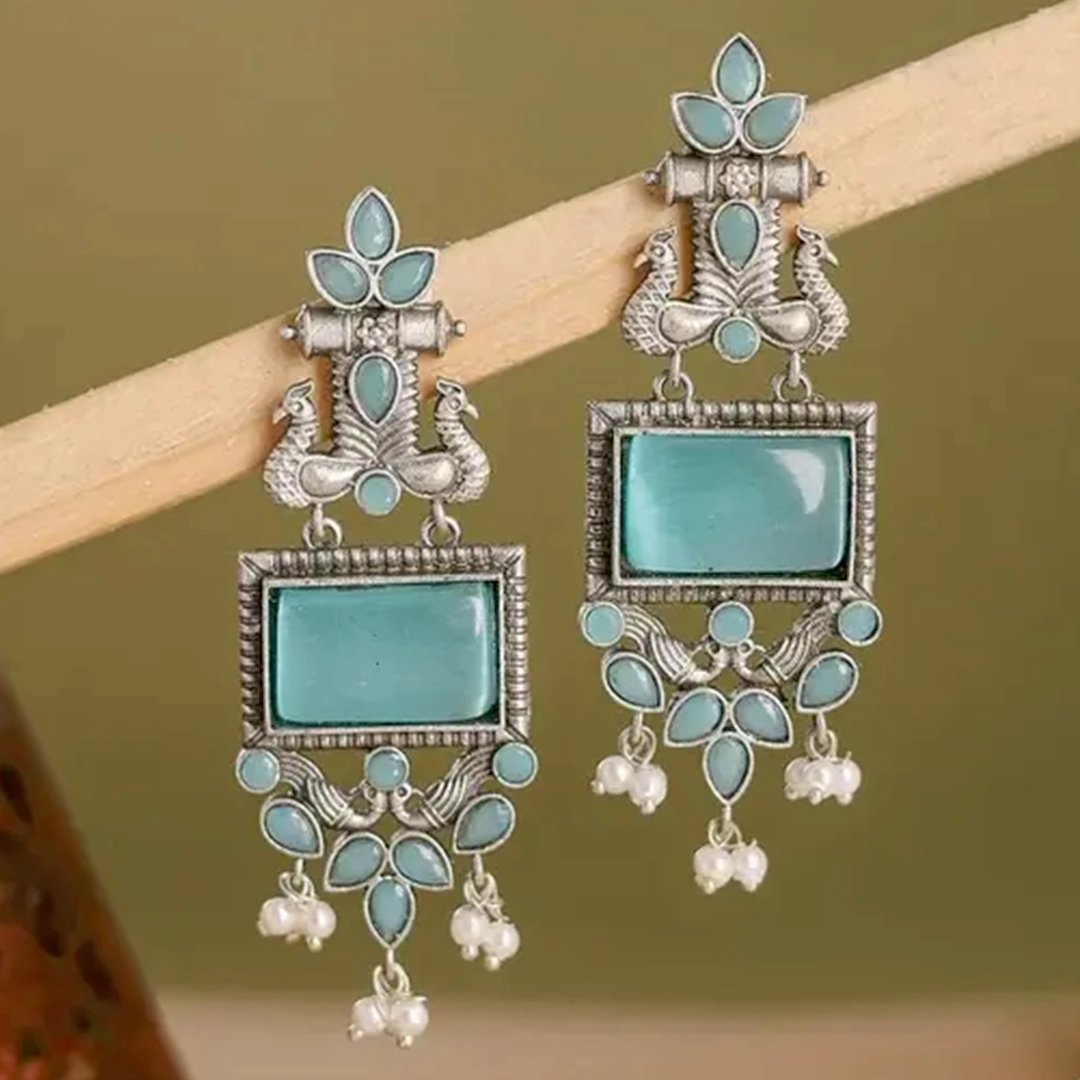 Turquoise Antique Mirror Dangler Earrings - Image 3