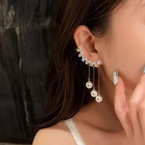 Crystal Pearl Tassel Drop Earrings
